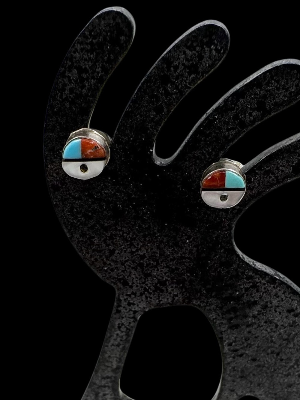 Native American Sterling Silver Turquoise Multi Stone Sunface Stud Earrings